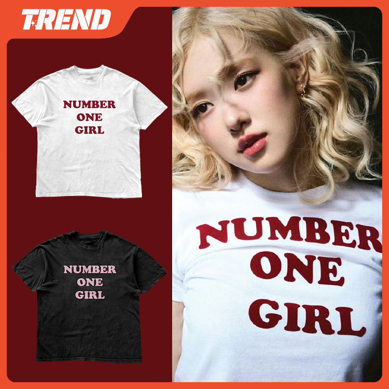 Kpop BLACKPINK ROSÉ Merch Cotton Crop Top ผู้ชายและผู้หญิง "NUMBER ONE GIRL" พิมพ์หลวมแขนสั้นเสื้อยืด Plus ขนาดเกาหลีแฟชั่น Vintage Casual เสื้อ Tee