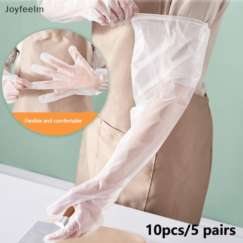 Yfe 10 ชิ้นทิ้งถุงมือขยายโปร่งใสเป็นมิตรกับสิ่งแวดล้อม al ถุงมือป้องกันแขน DIY ทําอาหารครัวถุงมือยาว N