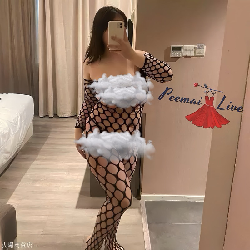 PEEMAI LIVE ชุดนอนตาข่ายสาวอวบใส่ได้ถึงอก50+นิ้วชุดคอสเพลย์เซ็กซี่สาวอวบแบบข่ายเต็มตัว