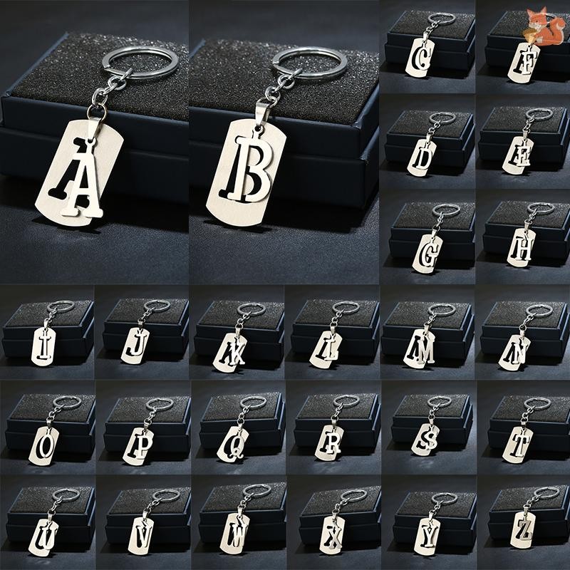 [BI] สแตนเลส AZ ตัวอักษรพวงกุญแจ 26 ตัวอักษร KeyChain ผู้ชายผู้หญิงพวงกุญแจของขวัญ TH