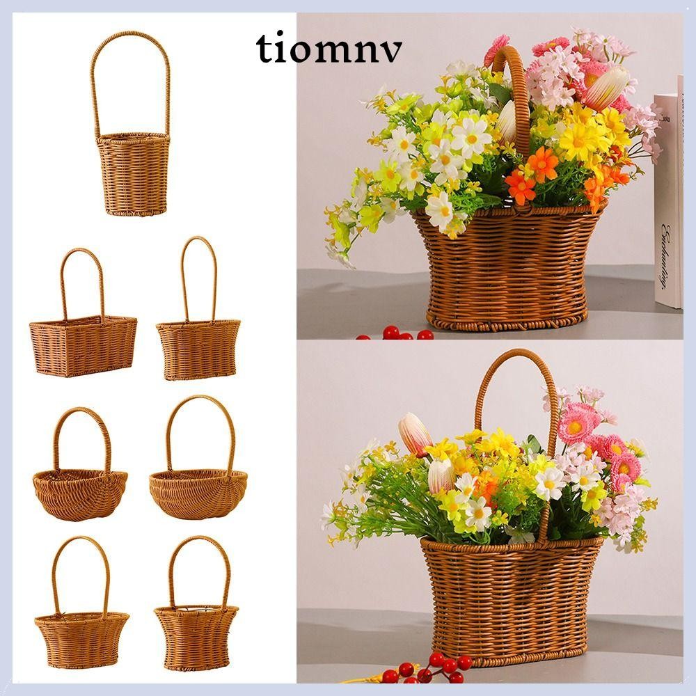 Tiomnv56 Handhold ทอผ้าตะกร้า,หวายเทียมตกแต่งบ้าน Braid ตะกร้าเก็บ,พร้อมที่จับ Sundries Organizer ผักผลไม้ดอกไม้แขวนตะกร้า