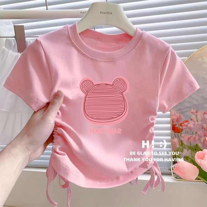 #Girls' เสื้อยืดแขนสั้นด้านบนสไตล์เจ้าหญิงแบบสบาย ๆ ﻿เสื้อยืดแขนสั้นผู้หญิง Boy เสื้อโค้ตลําลอง