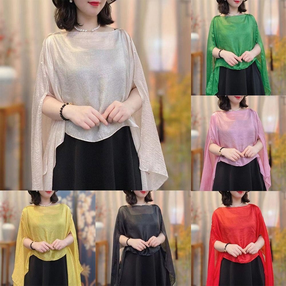 DOOUR ผู้หญิงผ้าคลุมไหล่,ยาวสีบริสุทธิ์ชุดราตรี,ผ้าพันคอด้านบนเสื้อชีฟองแจ็คเก็ต Capes หญิงสาว - รูปที่ 2