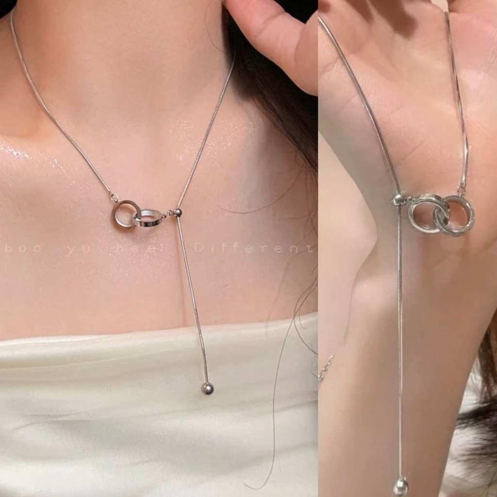 สร้อยคอมุกแบบปรับได้แบบดึงออกยาวโซ่กระดูกไหปลาร้าเรียบง่ายนิชระดับไฮเอนด์