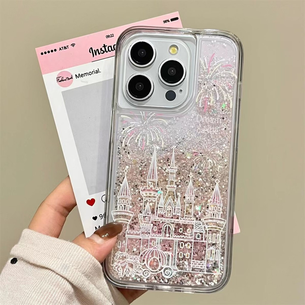 ประกายเจ้าหญิงปราสาทไหลทรายแววเคสโทรศัพท์เข้ากันได้สําหรับ ไอโฟน 16 15 14 13 12 11 มือโปร สูงสุด บวกใสฮาร์ดอะคริลิกันกระแทกกรณีปก