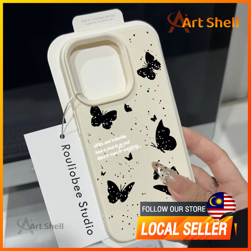 เข้ากันได้กับ iphone 16 Pro Max เคสโทรศัพท์ผีเสื้อสีดํา 12 13 14 15 11 Pro Max ปลอก xr xs Max 7 8 Pl