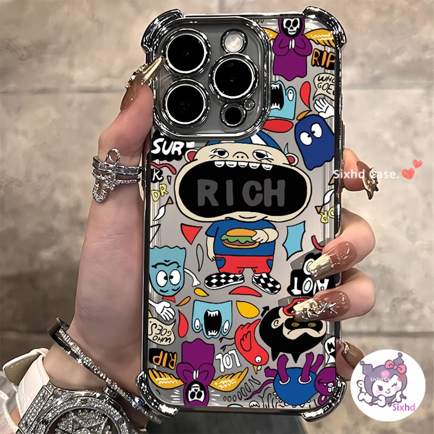 สําหรับsamsung S24 S22Ultra S23 Plus S21Ultra S23FE Samsung A73 A53 A54 A55 A52 5Gหรูหราสี่มุมถุงลมนิรภัยป้องกันเลนส์การ์ตูนแฟชั่นแบรนด์อเมริกันRICHเคสโทรศัพท์ปกอ่อน