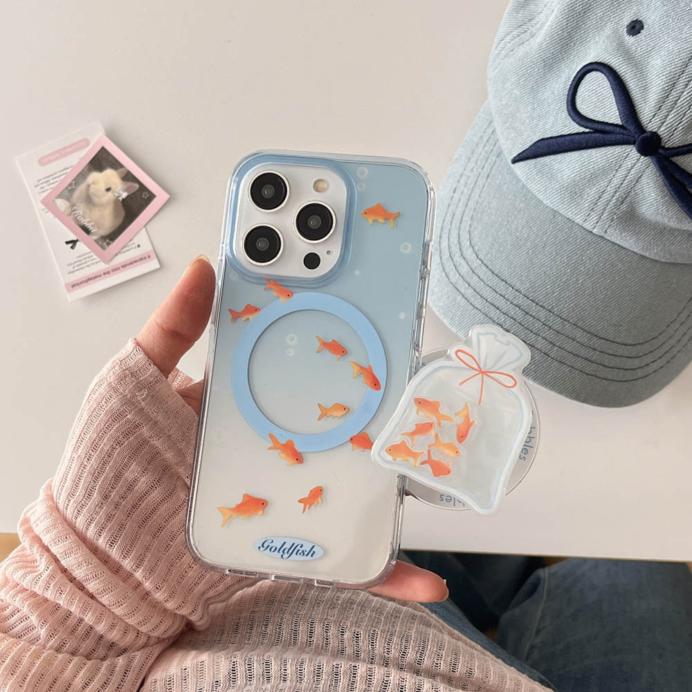 ปลอกปกแข็งโปร่งใสเข้ากันได้กับiphone 13 13Pro 13ProMax 14 14Pro 14ProMax 15 15Pro 15ProMax 16 16Pro 16ProMax Blue Koiรูปแบบแม่เหล็กกรณี