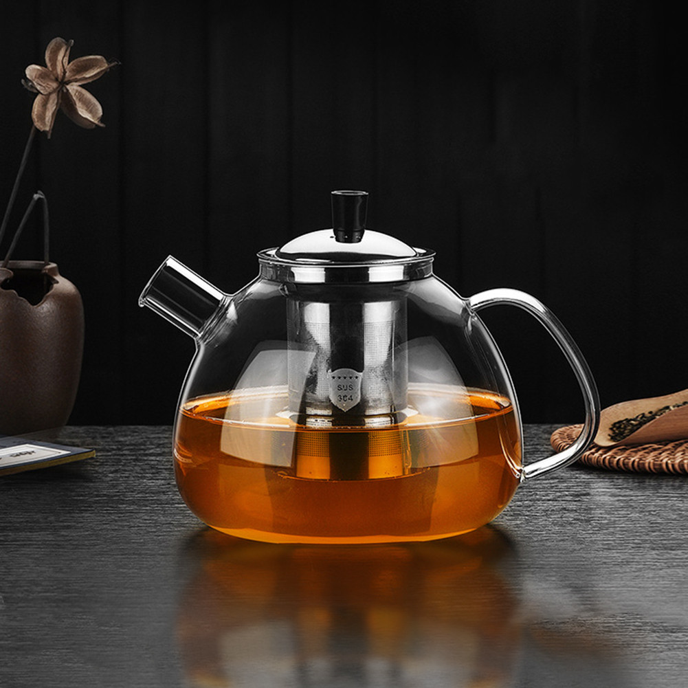 กาน้ําชาแก้วทนความร้อนพร้อมสแตนเลส Infuser ใสหนากาต้มน้ํา Teaware หม้อชาสําหรับชงกาแฟ 800 /1500ml