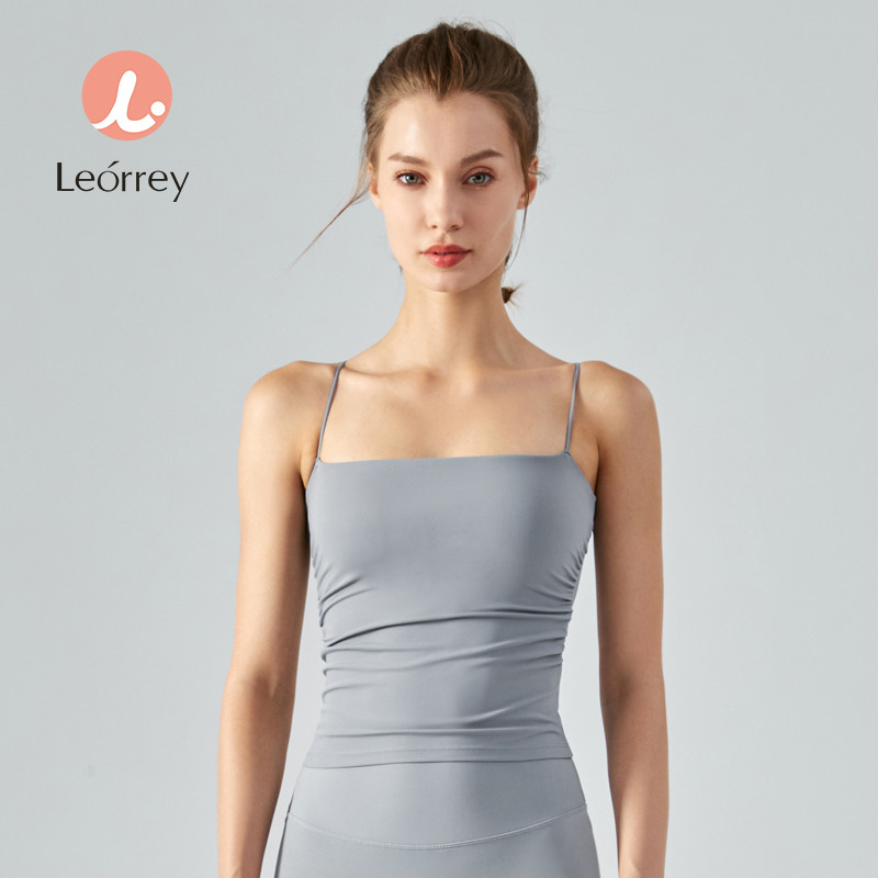 Leorrey-มีแผ่นรองหน้าอกเสื้อกั๊กโยคะกันกระแทกวิ่งชุดชั้นในกีฬาฟิตเนสเสื้อสายเดี่ยวใส่ด้านนอก