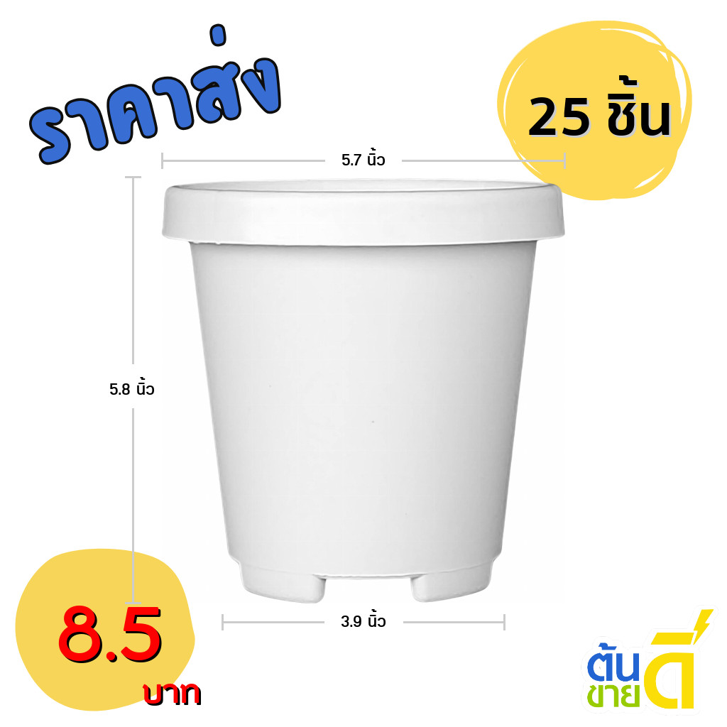 กระถาง กระถางต้นไม้ กระถางทรงสูงขอบพับ เบอร์ 6 นิ้ว สีขาว 25 ใบ ชิ้น อัน