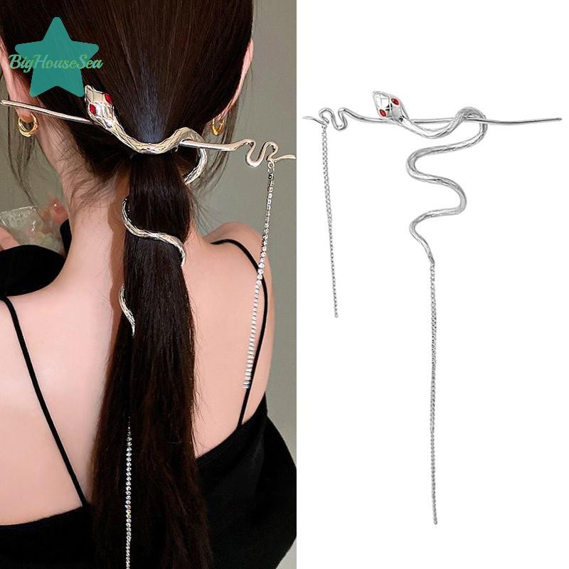[BigHouseSea] กิ๊บงูติดผมไขลาน Twine Warp ยาว sel ผมงู Punk สไตล์ Hairpin จีน Rhinestone Headwear ใหม่
