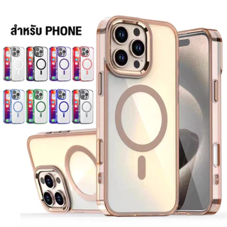 359.เคส ชาร์ตได้ สำหรับ iPhone 16 e 16e 16Plus 16Promax 11,12,13,14,15 Pro Plus Promax เคสใส เคส แม่เหล็ก เคสขอบสี