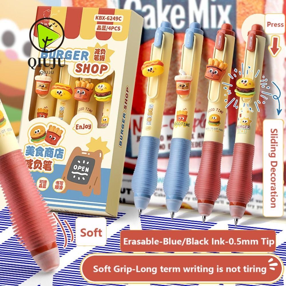 ชิวจู 4ชิ้น/กล่องปากกาลบได้,แห้งเร็ว0.5มิลลิเมตรสีดํา/สีฟ้าหมึกเจลปากกา,มัลติฟังก์ชั่กดประเภทเครื่องมือเขียนนักเรียน