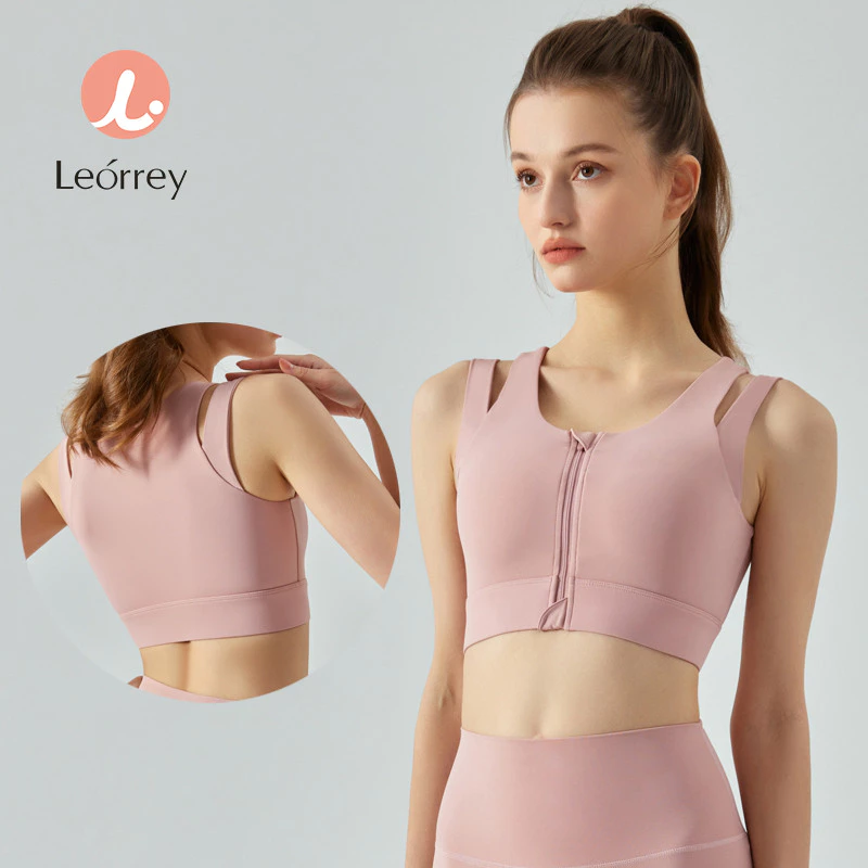 Leorrey เสื้อชั้นในสปอร์ตเสริมฟองน้ำ กันกระแทก มีซิปด้านหน้า