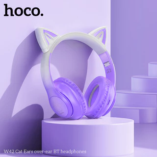HOCO W42 หูฟังหูแมว ไฟ LED น่ารัก BT 5.3 รองรับ AUX / TF Card เสียงดี HiFi แบต10ชม. หูฟังบลูทูธ hc3