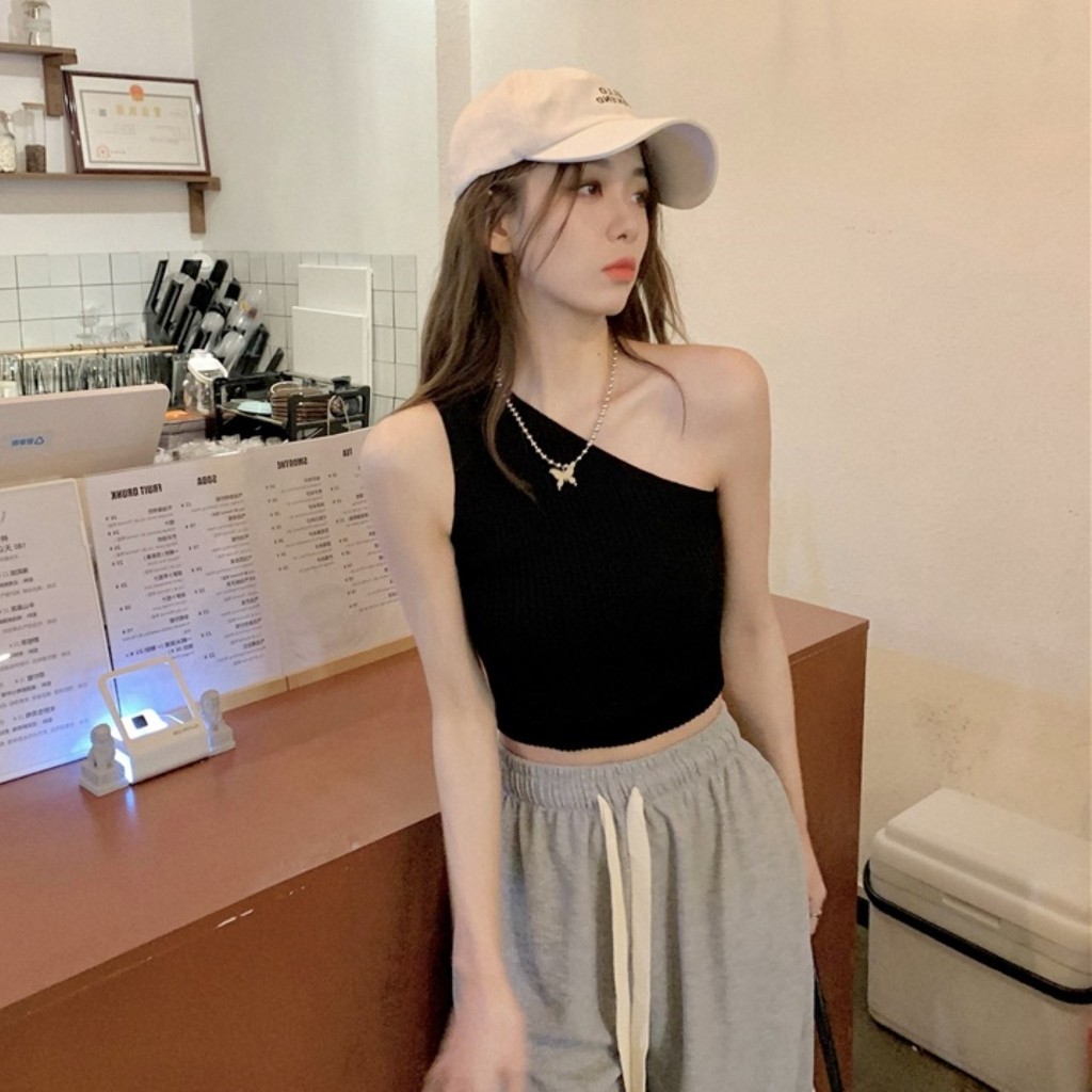 🔥ราคาถูกที่สุด🔥เสื้อไหมพรมร่อง ปาดไหล่เฉียงข้างเดียว 6 สี - รูปที่ 2