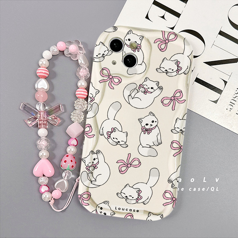 Pearl bow สร้อยข้อมือเคสโทรศัพท์สําหรับ OPPO A77S 4G A78 5G A1X A58 A60 A11K A7 A5S A12S A74 A95 F19