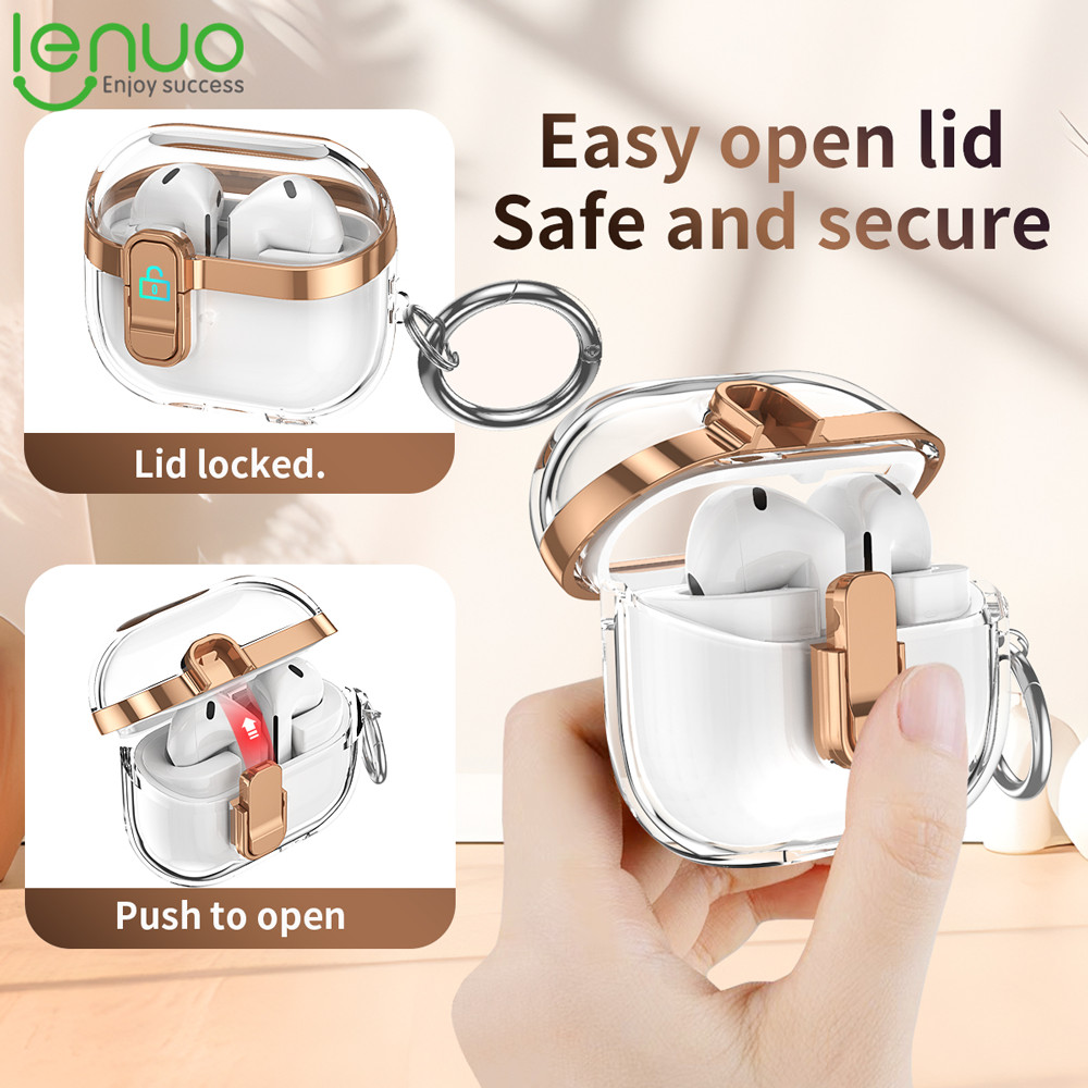 Lenuo หรูหราชุบโปร่งใสสําหรับ Samsung Galaxy Buds 3 Buds3 Pro Case ฝาครอบพร้อมพวงกุญแจหูฟังไร้สายกันกระแทกปลอกใส
