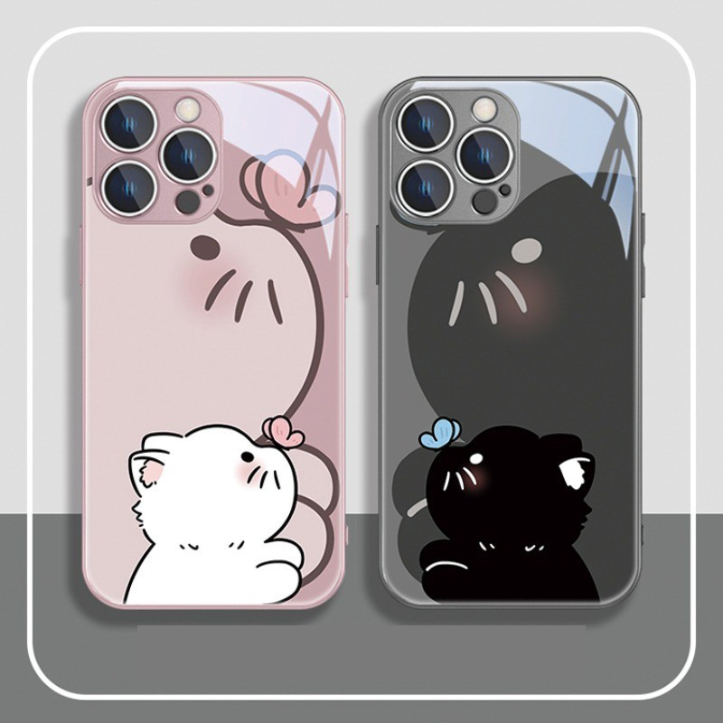 สําหรับเคสโทรศัพท์ ไอโฟน xsma/11/13/14บวก/16มือโปร เปลือกแข็ง เปลือกแก้ว ลายผีเสื้อแมว การ์ตูนความเรียบง่าย กันรอย กันกระแทก ซักได้ สไตล์ใหม่ ความรู้สึกการออก
