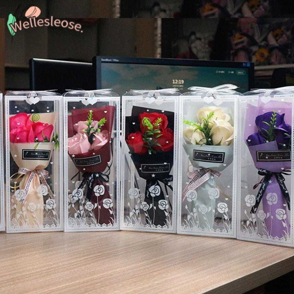 Welle ช่อดอกไม้ดอกกุหลาบประดิษฐ์ตกแต่งงานแต่งงานกล่องครบรอบของขวัญวันวาเลนไทน์สบู่ดอกไม้