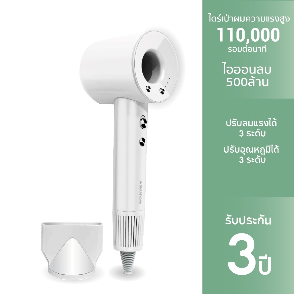 SMARTHOME Hair Dryer 1600วัตต์ ไดร์เป่าผมความแรงสูง  มีไอออนลบ ลดผมชี้ฟู  แห้งเร็ว รุ่น SHD-1600 by 