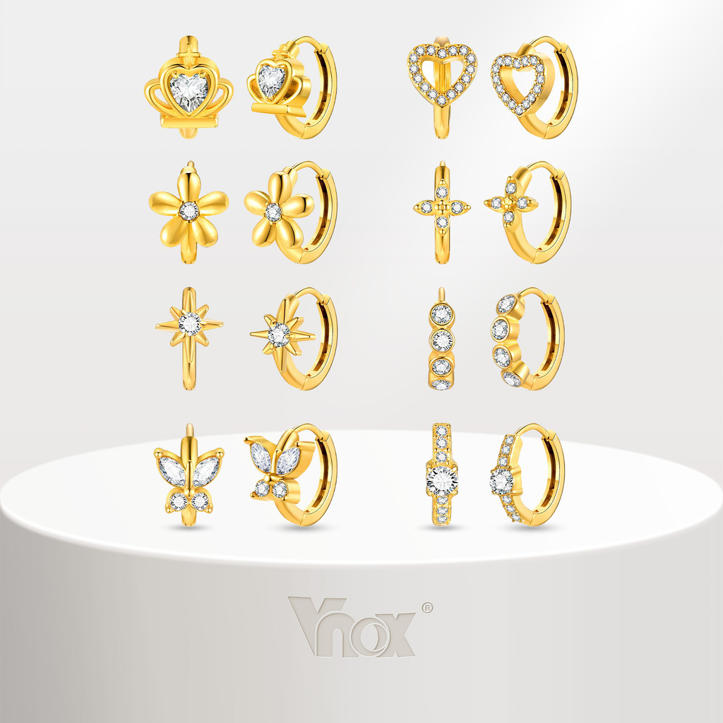 Vnox Dainty Zircon Cubic Hoop ต่างหูสําหรับผู้หญิง,Gold Little Circle หูเจาะอุปกรณ์เสริมของขวัญวัยรุ่นเครื่องประดับ
