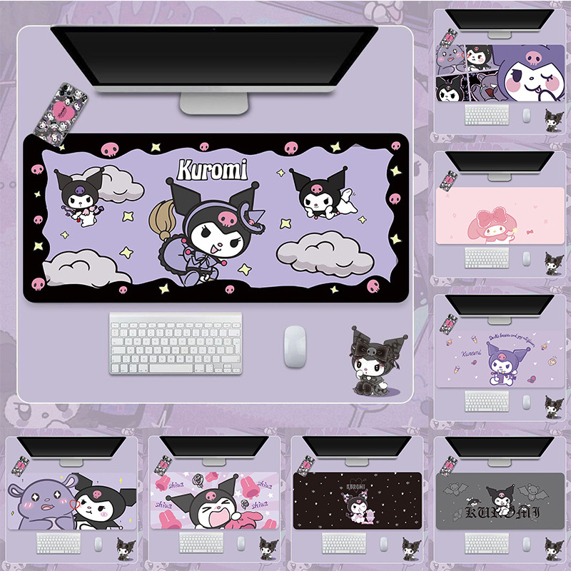 SANRIO แผ่นรองเมาส์ ซานริโอ คุโรมิ ขนาดใหญ่แป้นพิมพ์คอมพิวเตอร์แผ่นรองเม้าส์แผ่นรองโต๊ะพร้อมฐานกันลื่นและเย็บขอบโฮมออฟฟิศ