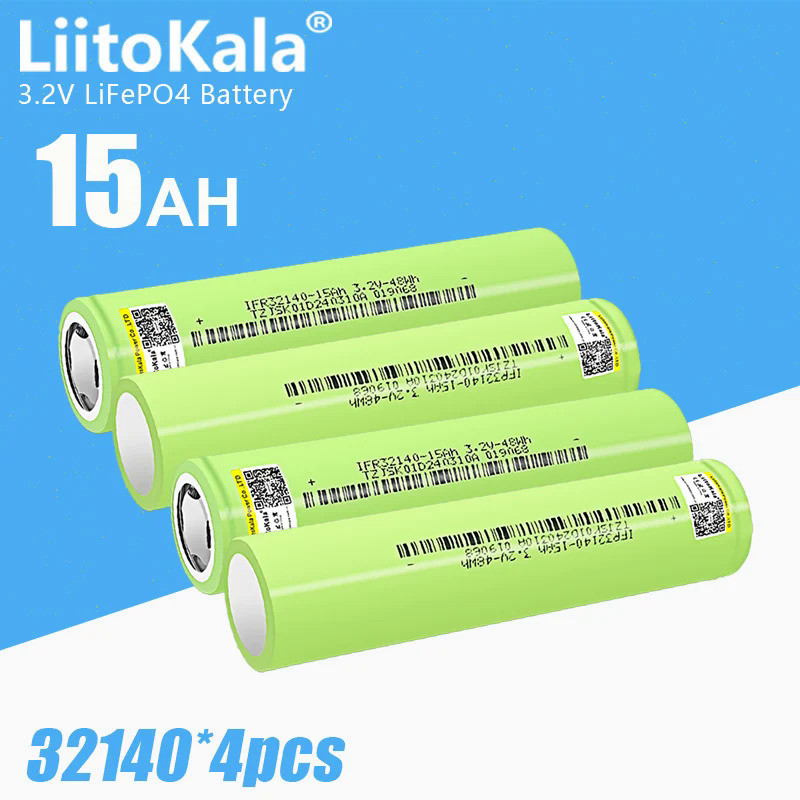 แบตเตอรี่ LiFePO4 15Ah 4ชิ้น liitokala 32140 3.2V เซลล์3.2V DIY 12V 4S 24V 36V จักรยานไฟฟ้าจักรยานสา