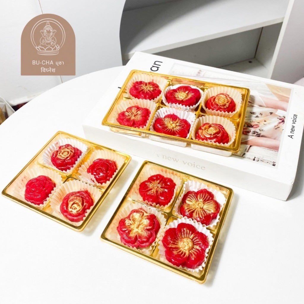 BC10-14 / BC10-15 ถวายองค์แม่ ชุดรวมขนมดอกชบาและกุหลาบสีแดง 1ชิ้น/4ชิ้น/6ชิ้น S1