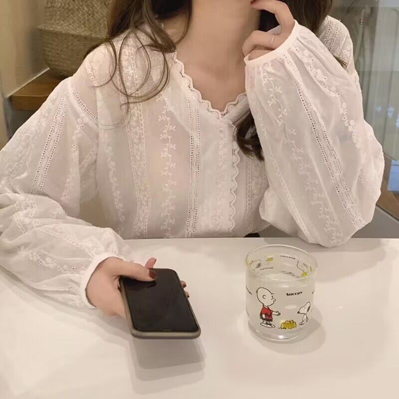 🧡LINNA🧡ลูกไม้ สีทึบ แขนยาว เสื้อเชิ้ต หวาน