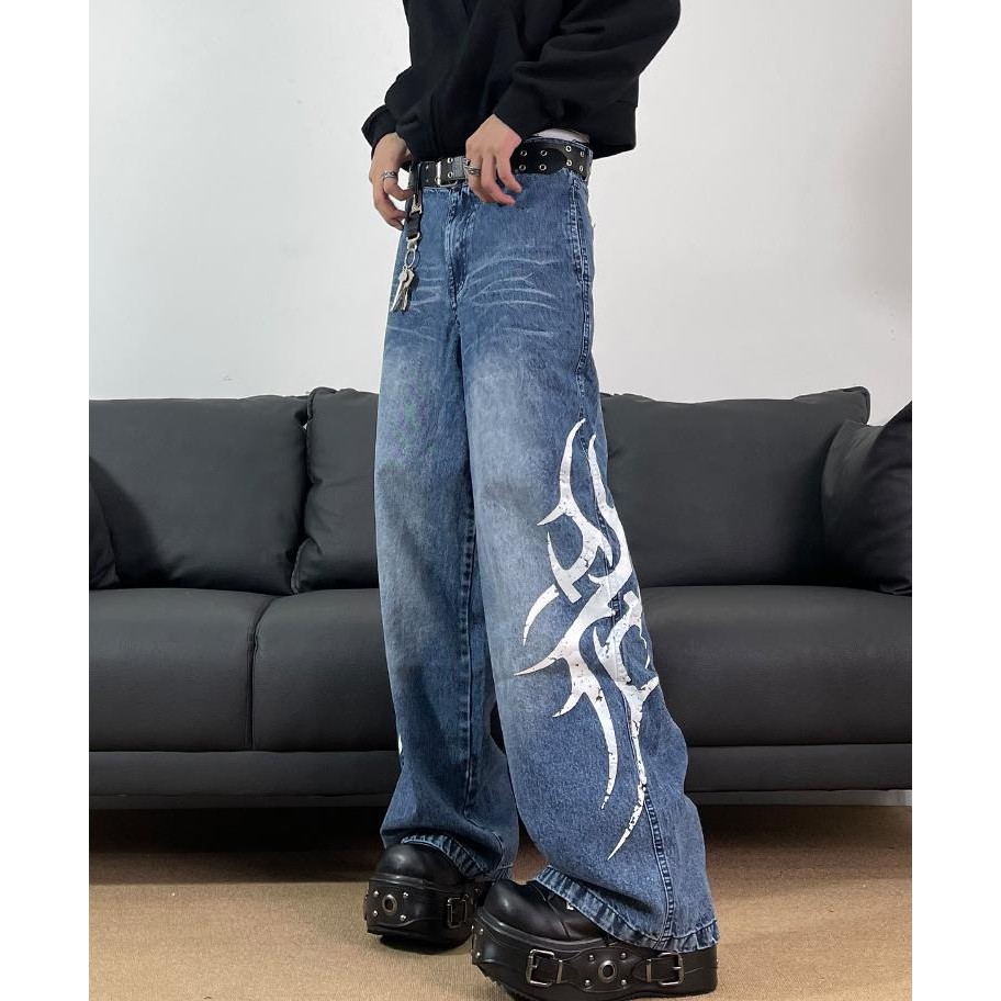 PannoFluxus กางเกงยีนส์ผู้ชาย American high street หลวมสบายๆอินเทรนด์สไตล์เป็นกลางสไตล์สตรีท - รูปที่ 2