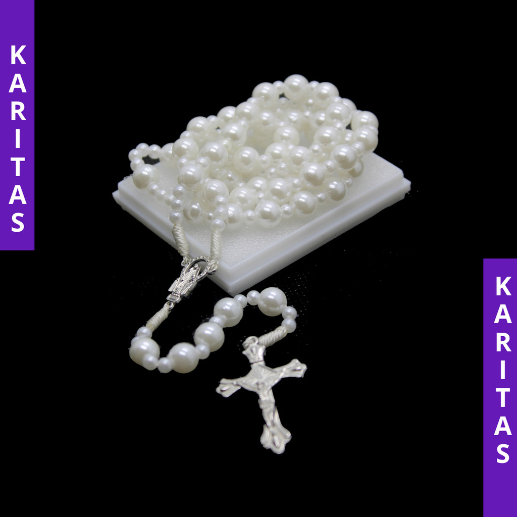 WHITE PAREL ROSARY / SYNTHETIC PEARL ROSARY NECKLACERY / ROSARY CROSS