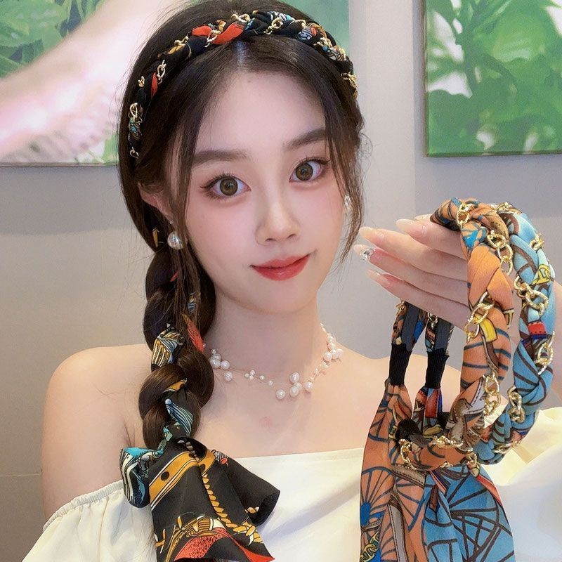 ที่คาดผมถัก แฟชั่นเกาหลี ใหม่ ริบบิ้นมุกสวย โบว์ ที่คาดผมถัก เครื่องประดับผม