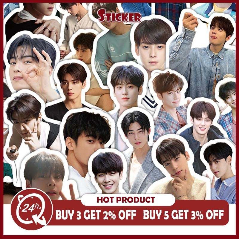 60ชิ้นKpopเกาหลีBoy Group Cha EunWooสติกเกอร์ตกแต่งโทรศัพท์ถ้วยน้ําสติกเกอร์กันน้ํา