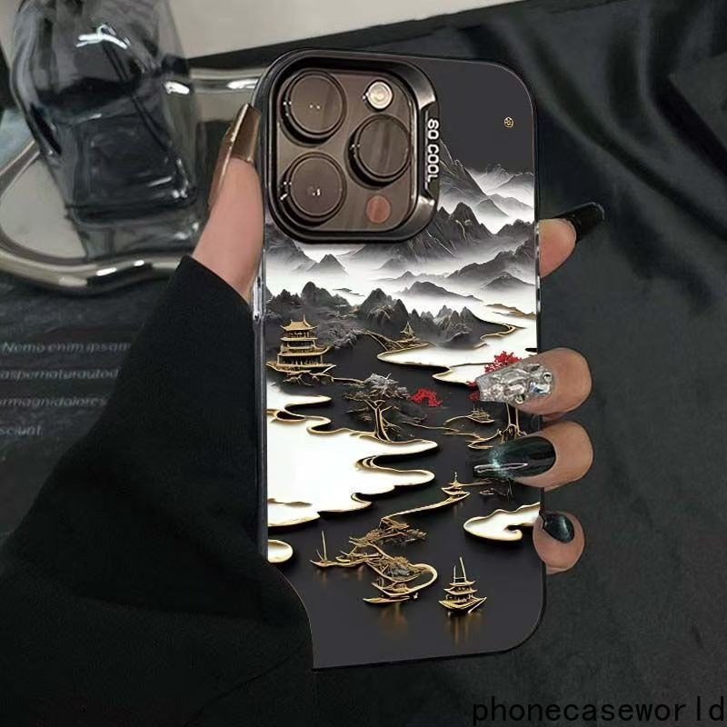 เหมาะสำหรับ iPhone11 12 13 14 15 16PROMAX เคสโทรศัพท์มือถือป้องกันการตกหล่นพร้อมหมึกวาดลวดลายสร้างสรรค์ วัสดุเคลือบด้าน