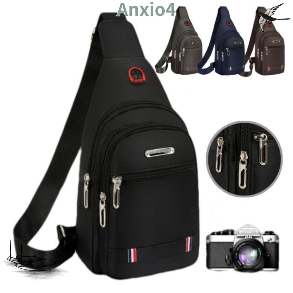 ANXIO4 กระเป๋าสะพายข้างผู้ชาย,สีดําสีฟ้าสีเทาสีน้ําตาลพอร์ตชาร์จ USB Men Messenger กระเป๋า,ผ้าสี่เหลี่ยมผืนผ้ากระเป๋าสะพายกระเป๋าเดินทาง