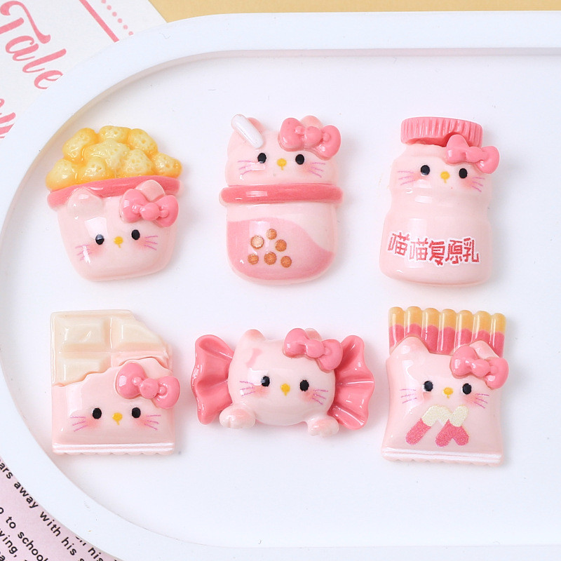 ขนมแมวสีชมพูการ์ตูน DIY เคสโทรศัพท์กาวครีมหยดน้ำมันอุปกรณ์เสริมผมคลิปผมวัสดุเรซิน