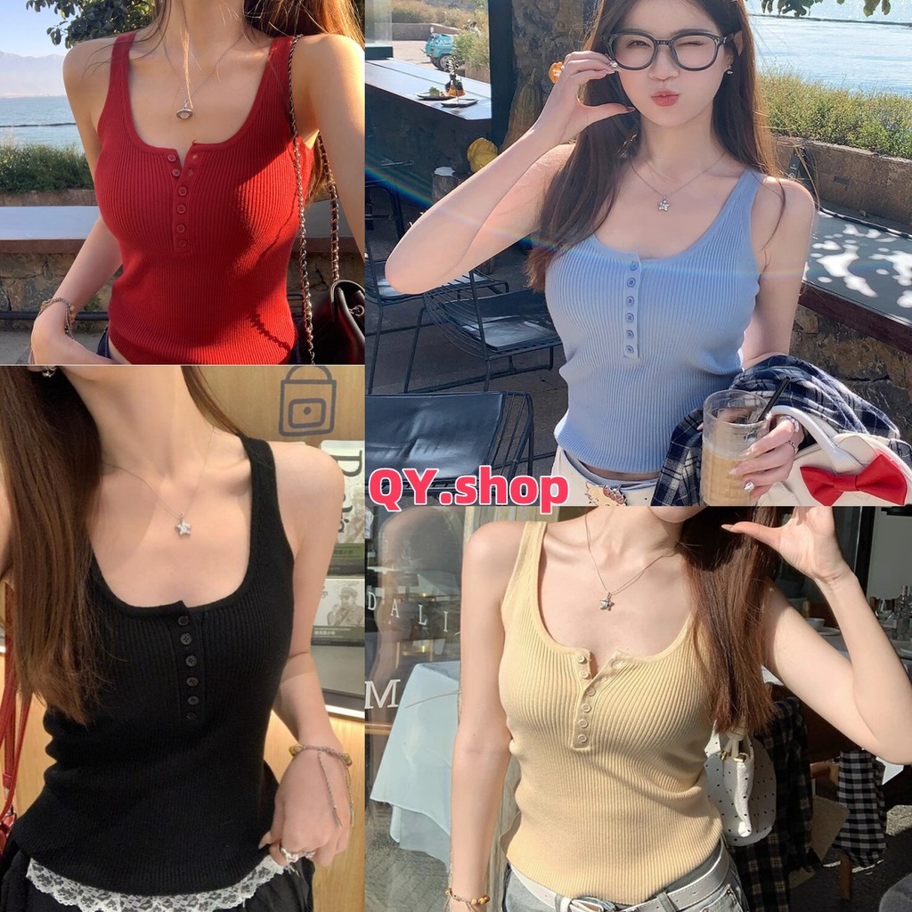 QY.Shop⭐️สินค้าราคาพิเศษ⭐️พร้อมส่ง เสื้อกล้าม ไหมพรม น่ารักๆ ผ้าร่อง สีพาสเทล "M0360"