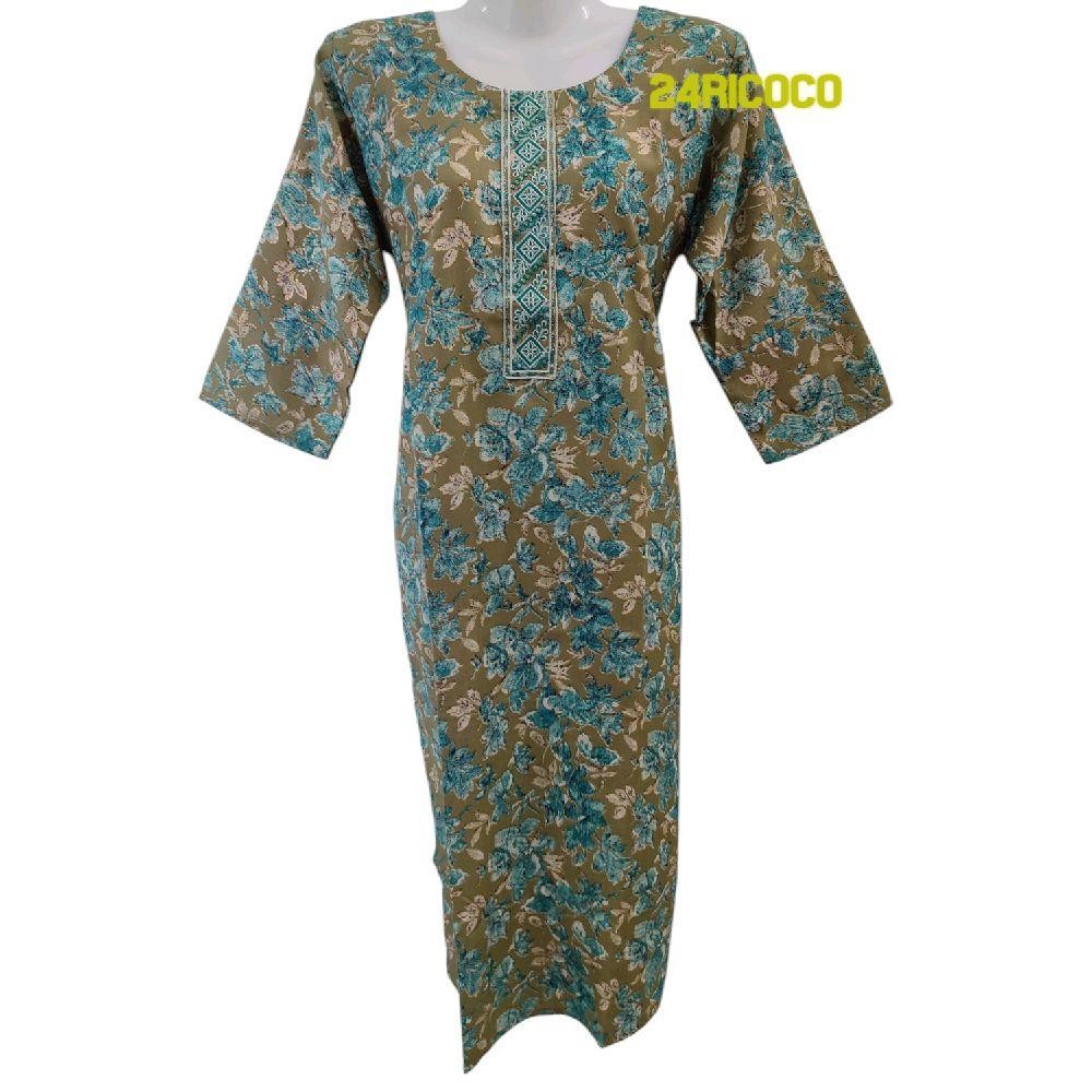 ผ้าฝ้ายเนื้อนุ่มพรีเมี่ยม kurtis สีสวย plus size ยาว kurti 3/4 sleeve print design คอกลม kurti top w