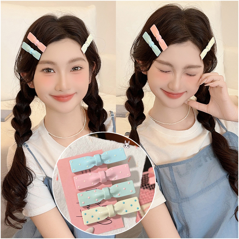 กิ๊บติดผมสายเดี่ยวลายจุดสีสันสดใสหวานและน่ารักโบว์ด้านข้างคลิปหน้าม้าหัวใจสาว