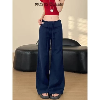 MOSESQUEEN สเปซ คอทเทน กางเกงลําลองหลวม 2025 ฤดูร้อนใหม่กางเกงขากว้างเอวสูง เช็ดพื้น ชั้นสบาย #62984