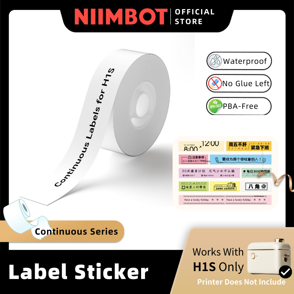 สติกเกอร์ต่อเนื่อง NIIMBOT H1S, ม้วนเทปกระดาษเติมกันน้ําแบบกําหนดเองสําหรับเครื่องพิมพ์ฉลาก