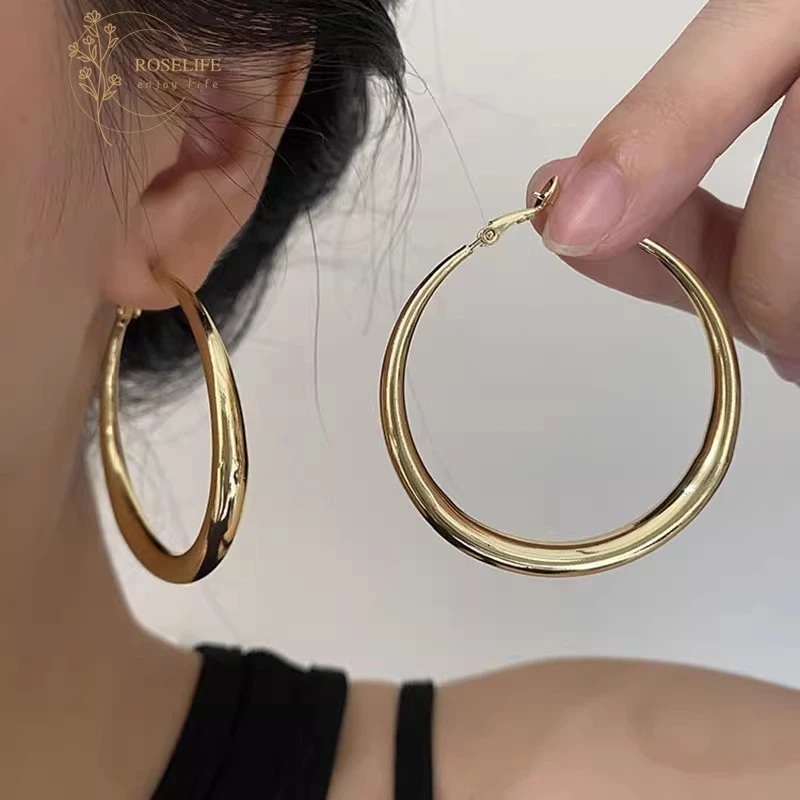 โรสไลฟ์ 1 คู่ 14เค ทองโอ้อวดหยดใหญ่ต่างหูห่วงกลมสําหรับผู้หญิงแฟชั่นหูวงกลมเครื่องประดับ