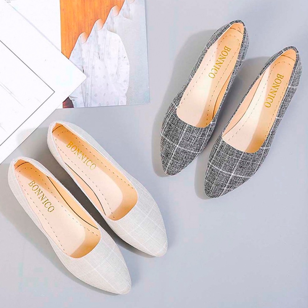 SJ5 คุณภาพเฉพาะจุดคือรองเท้าที่ดีมาก Kasut wanita รองเท้าผู้หญิง Women Canvas Fashion Gingham Pointe