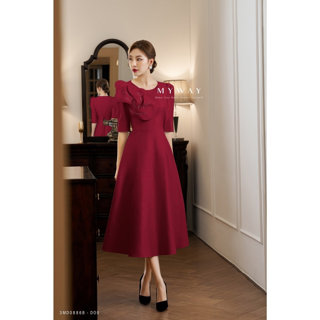 MY WAY ชุดเดรสปาร์ตี้ผู้หญิงพร้อมดอกไม้บานหรูหราและมีเกียรติ 3MD0886B DB