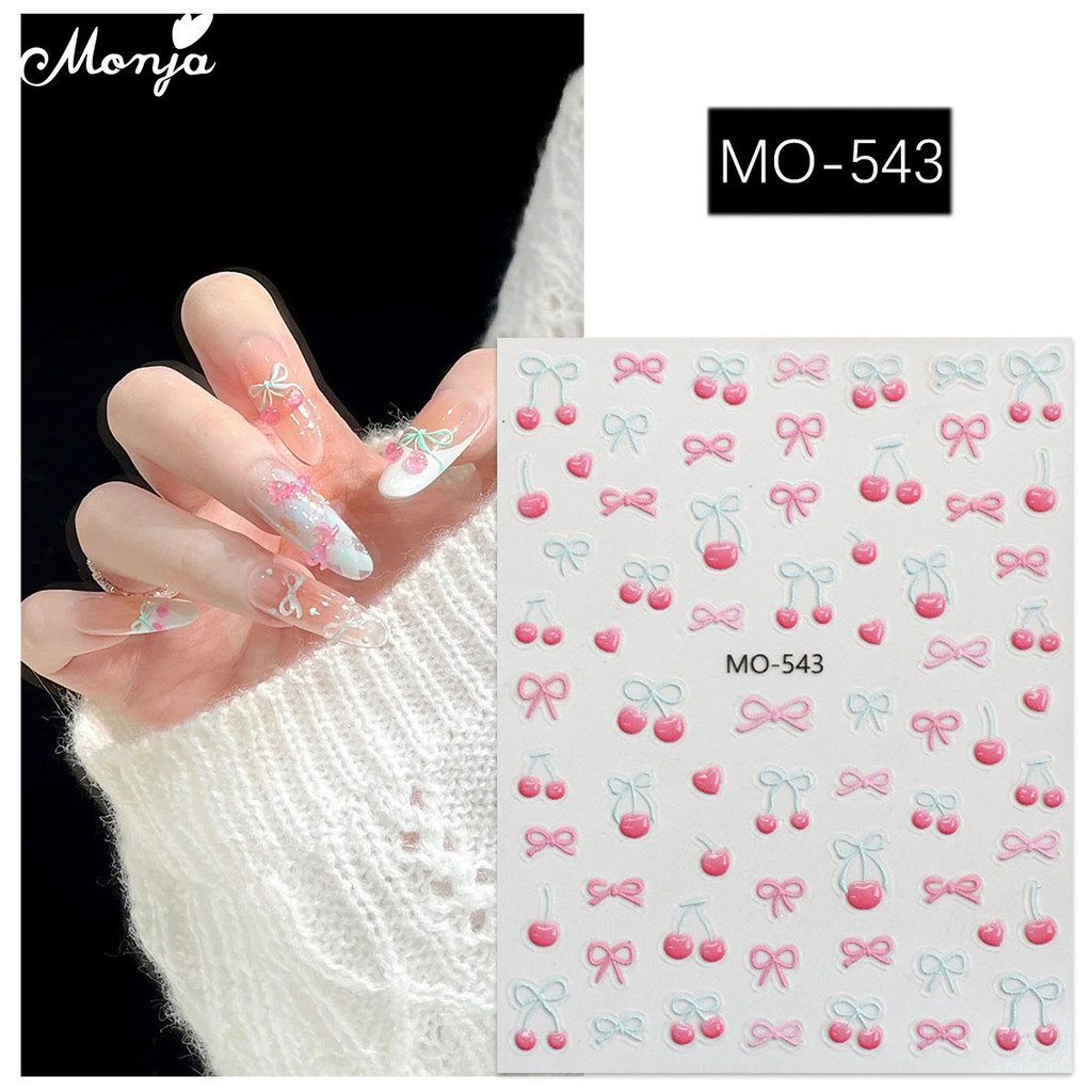 Monja เล็บสติกเกอร์นูน น่ารัก Cherry Bow น่ารักผลไม้ Decals บรรเทา กาว Sliders แกะสลัก ตกแต่งเล็บ ราคา ถูกที่สุด ดีลบีเคเค แกลเลอรีภาพที่ 4