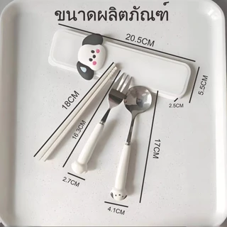ชุดช้อนส้อมเด็ก สแตนเลส 3 ชิ้น ลายการ์ตูนน่ารัก พร้อมกล่องพกพา กันฝุ่น