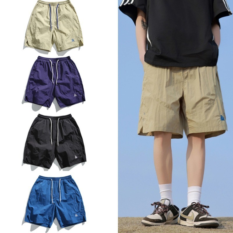 SUIKONE ซุยโคเนะ ญี่ปุ่นแห้งเร็วสบายๆกีฬาหลวมตรงปักกางเกงขาสั้นฤดูร้อนสไตล์เป็นกลาง