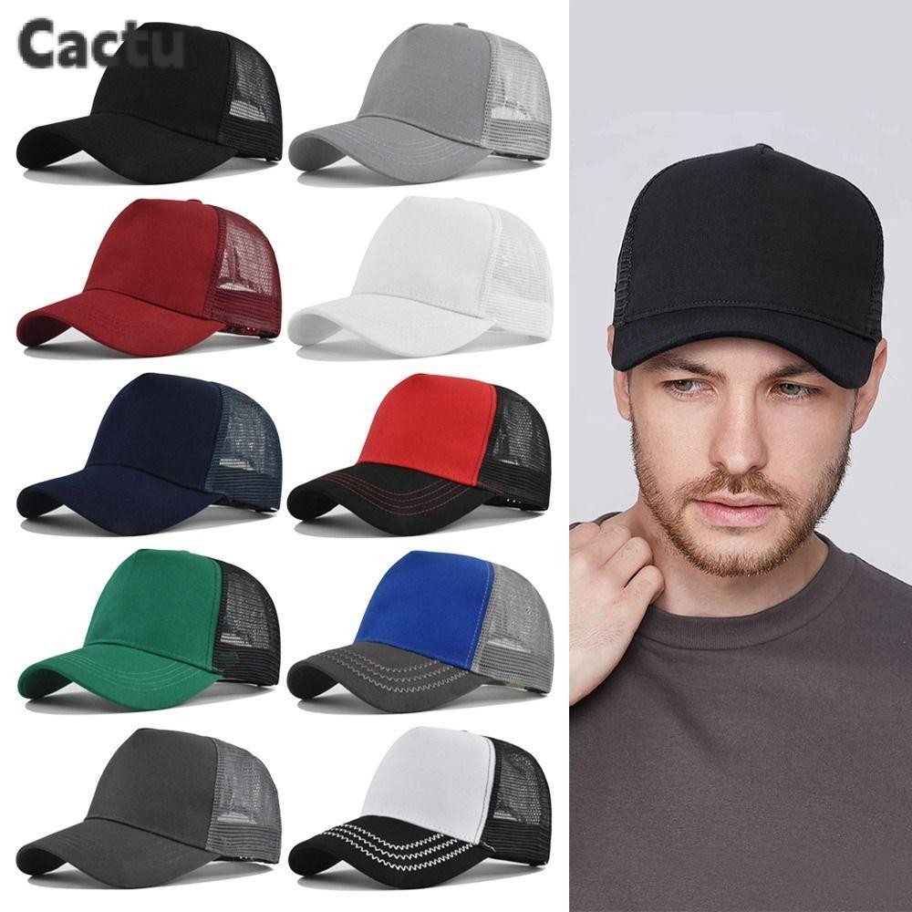 หมวกเบสบอล CACTU, 5 แผงสีทึบหมวก Peaked, หมวกตาข่ายระบายอากาศแบบแข็งผู้ชายผู้หญิง